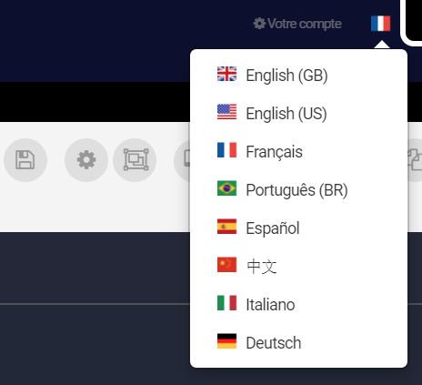 Sélectionnez la langue d’Elucidat Menu de choix de la langue sur Elucidat