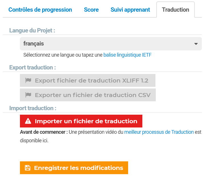 Exportez votre texte Interface de traduction Elucicat
