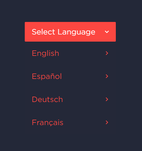 Sélectionnez la langue Ecran de sélection de la langue